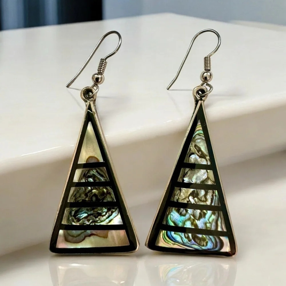 Alpaca Mexican Silver Abalone Inlay Earrings